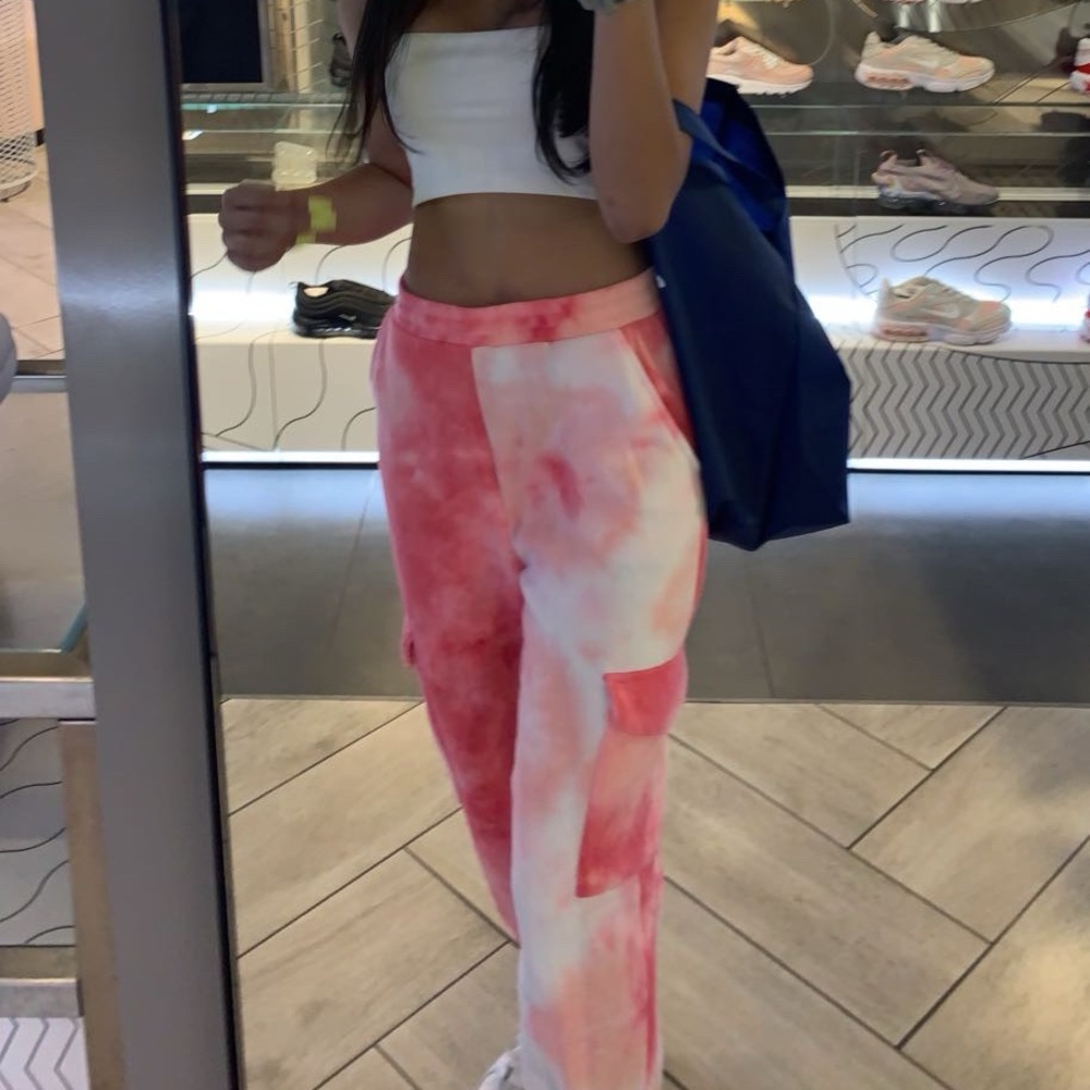 Pink Tie-Dye Cargo Sweatpants